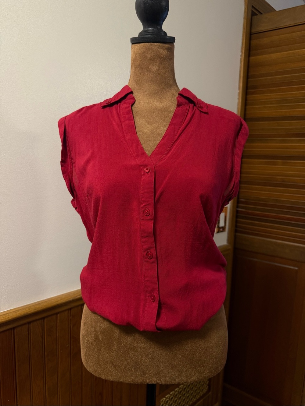 Express Button-Front V-Neck Blouse in Red